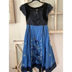 Lithe size 2 Silent Solstice blue velvet and silk embroidered floral dress